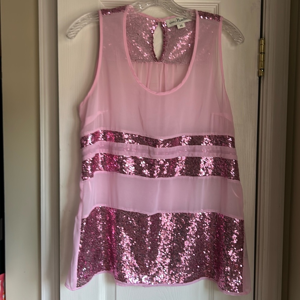 Simply Noelle EUC Sheer Dressy Evening Top Pink Embellished - Size S/M